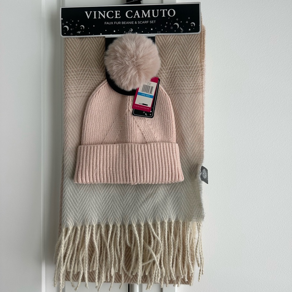 Vince Camuto Blush Beanie and Ivory Scarf Set